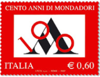 Tanto rosso per il francobollo dei cento anni Mondadori
