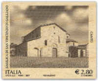 Il legno di Cantù nel francobollo per la Basilica di San Vincenzo in Galliano