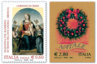 Due francobolli, uno dorato, per il Natale filatelico del 2008